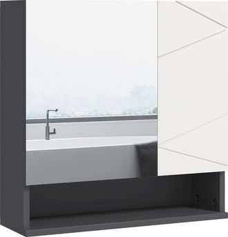 Kleankin Light Grey Bathroom Mirror Cabinet - Wall Mounted Bathroom Storage Cupboard with Adjustable Shelves - 55W x 17D x 55Hcm | TJ Hughes Black