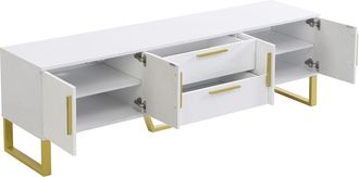 STILVORA Mobile Tv Con 4 Ante, 2 Cassetti E Passacavi, Bianco Lucido, Piedini Dorati, 170&times;40&times;53,5 Cm, In Mdf, Bianco