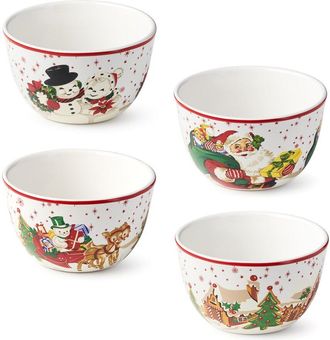 Certified International Santas Retro Christmas Set Of 4 Ice Cream Bowls