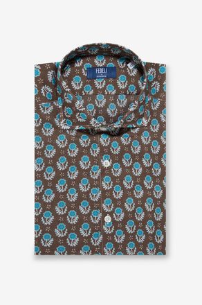 Fedeli Hemd mit italienischem Kragen aus Baumwolle Floral