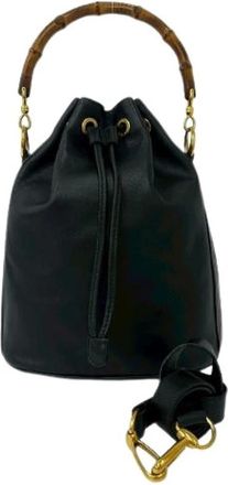 Gucci Pre-owned Bucket Bags, female, Black, Size: ONE SIZE Pre-owned Bamboo Leather 2way Bag