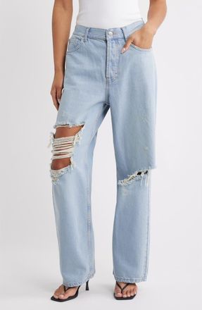 Topshop Ripped Column Jeans in Mblue at Nordstrom, Size 36 X 32