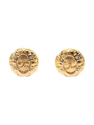 Chanel 1986-1988 Coco Mark rhinestone-embellished earrings - Gold