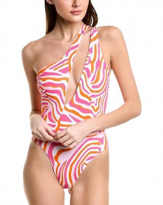 Solid & Striped Issi One-Shoulder One Piece Cutout Swimsuit In Abstract Zebra