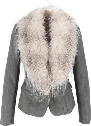 Elisabetta Franchi Virgin Wool Fur Collar Tailored Jacket