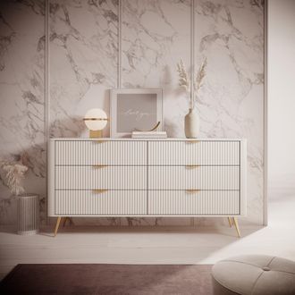Dmora Credenza Hali, Aparador 6 Cajones, Un Estante, Apertura Corredera, 163x38x81h Cm Beige