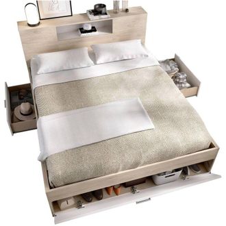 Dmora Dmora - Letto alla francese Fariola, Sommier per camera da letto, Giroletto per stanza, Struttura porta materasso, 150x219 h95 cm, Bianco e Rovere