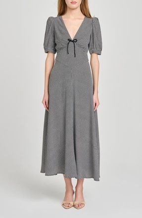 Wayf Juliana Short Sleeve Midi Dress in Black White Houndstooth at Nordstrom, Size X-Large