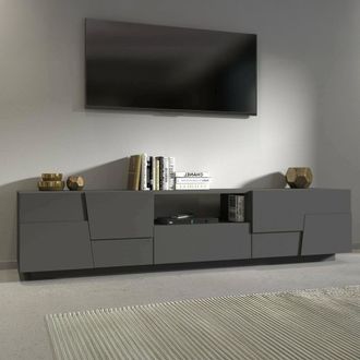Dmora Dmora - Mueble Tv Vanni, Aparador Bajo De Sal&oacute;n Con 4 Puertas Y 1 Caj&oacute;n, Base Para Mueble Tv, 220x44h46 Cm, Antracita, Con Embalaje Reforzado
