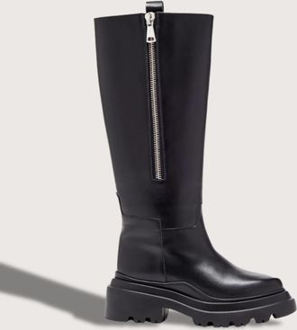 Plan C Womens Chunky Sole Leather Boots In Black