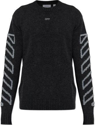 Off-white Wol trui - Heren - Ronde hals truien - Grijs - S - Wol - Truien & Vesten