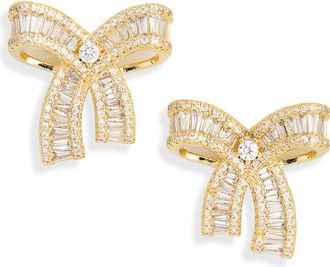Eye Candy Los Angeles Cubic Zirconia Bow Stud Earrings in Gold at Nordstrom Rack