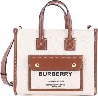 Burberry Freya Shopping Tote Canvas with Leather Mini shoulder bag - Beige
