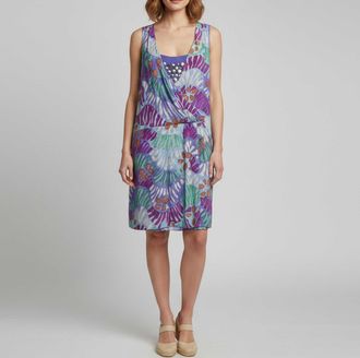 M Missoni Multicolor Print Crepe Sleeveless Draped Short Dress
