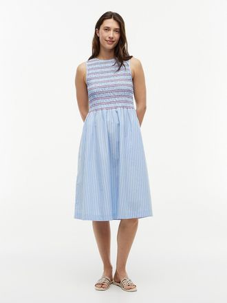 Tommy Hilfiger Womens Striped Shirred Poplin Midi Dress - Blue - XXL
