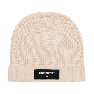 Patrizia Pepe Rib gebreide muts - Dames - Hoeden - Beige - ONE Size - Wol - Accessoires