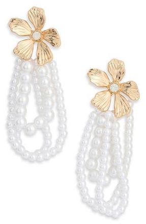 Nordstrom Rack Floral Faux Pearl Drop Earrings in White- Gold at Nordstrom Rack