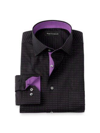 Paul Fredrick Comfort Stretch Non-iron Dot Dress Shirt With Contrast Trim
