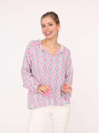 Zwillingsherz Schlupfbluse ZWILLINGSHERZ Ovale Ranken, Damen, Gr. L/XL (L/XL), rosa (mittelpink), Obermaterial: 100% Viskose, gemustert, loose fit h&uuml;ftlang, Serafin