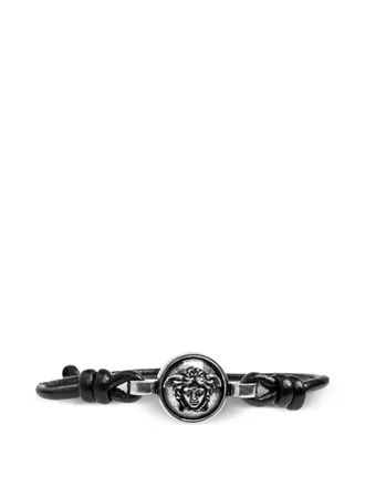 Versace Black Lambskin Leather Bracelet with Medusa Medallion