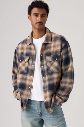 Levi's Boxy Western Shirt - Men - 2XL - Brown / Plaid Blue/cream