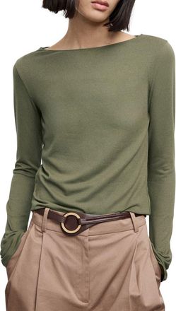 Mango Boatneck Top in Khaki Green at Nordstrom, Size X-Large