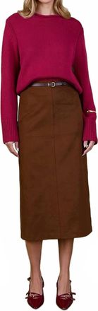 English Factory Faux Suede Midi Skirt In Brown