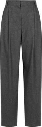 Emporio Armani Straight Trousers, female, Gray, Size: S Icon Wool Flannel Trousers With Pleats