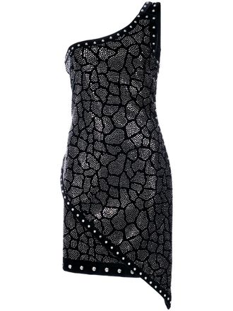 Balmain studded one-shoulder mini dress - Zwart