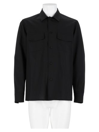 low brand Black Long-Sleeve Flap Pocket Casual Shirt