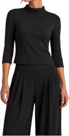 Michael Stars Helena 1X1 Cotton Elbow Sleeve Mock Neck Top In Black