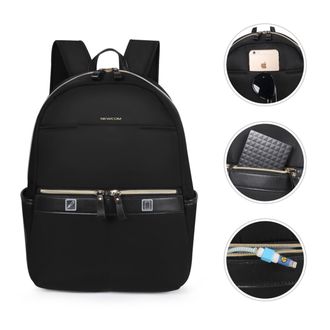 Infinity Leather Rugzak 40 x 30 x 14 cm Zwarte handbagagekoffer voor onder de stoel voor Ryanair, Easy Jet