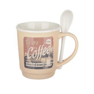 KASANOVA Tazza mug conica 400 ml con cucchiaino in porcellana crema