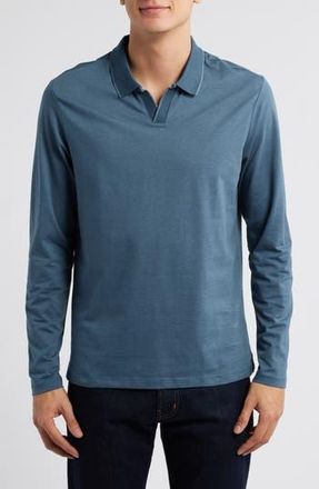 Robert Barakett Wardlow Tonal Stripe Long Sleeve Cotton Blend Polo in Teal at Nordstrom Rack, Size Xx-Large