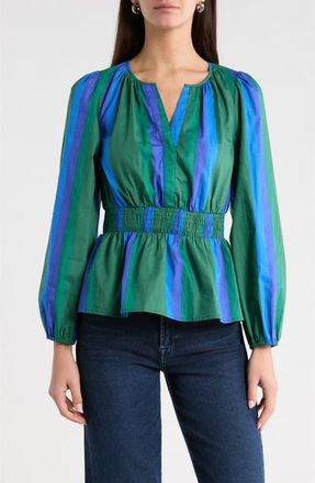 Sugarlips Dolary Stripe Mirana Smock Top in Emerald-Blues at Nordstrom, Size X-Small