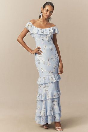 BHLDN Elara Ruffle Chiffon Maxi Dress