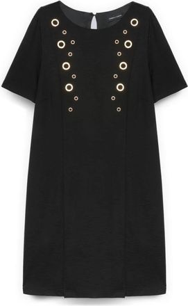 Fiorella Rubino Milano Steek Jurk met Oogjes - Dames - Korte kleedjes - Zwart - 4XL - Polyester - Kleedjes