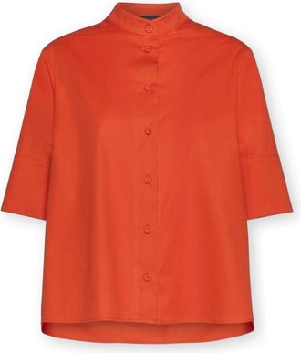 Elena Miro Shirt met mandarijnkraag - Dames - Overhemden - Oranje - M - Katoen - Overhemden