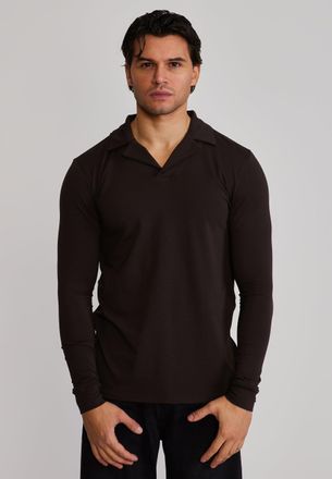 Siksilk Mens Brown LS Revere Polo XXL