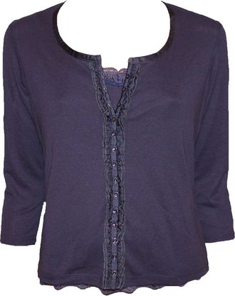 Generic Ladies Lace Trim Cami and Button-Through Cardigan Twinset (UK, Alpha, M, Regular, Petite, Navy Blue)