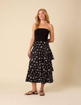 Nobody's Child Black Printed Tiered Maxi Skirt