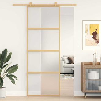 vidaXL Puerta Corredera Dorada Vidrio Esg Esmerilado Aluminio 76x205cm Vidaxl