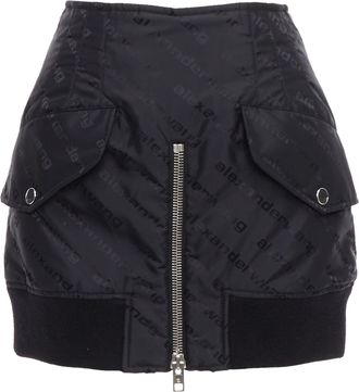Alexander Wang Logo Print Deconstructed Bomber Nylon Mini Skirt