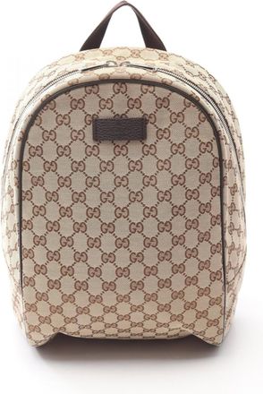 Gucci Beige Brown Gg Canvas Leather Backpack (Pre-Owned)