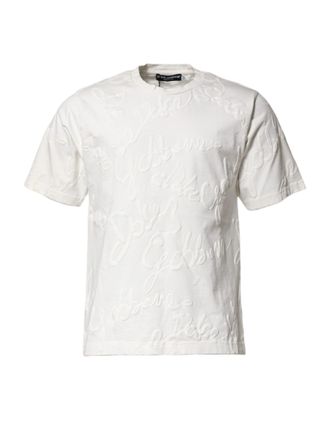 Dolce & Gabbana Mens Embossed Logo Short Sleeve Tee - Ivory Cotton - Size EU 44 (Mens)