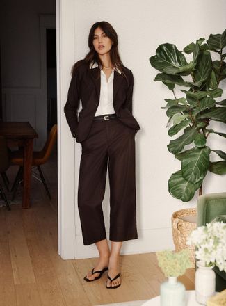 Contemporaine Womens Satiny stretch cropped pant Fit: Wide leg, high rise