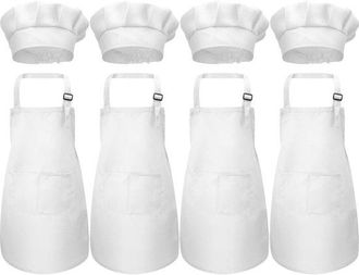 No Brand Delantales Infantiles De 4 Piezas Para Manualidades Con Gorro De Chef, Ideales Para La Cocina, La Pintura, La Escuela, Las Barbacoas Y Fiestas. Ajusta
