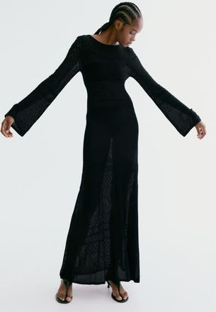 H&M Pointelle-knit Maxi Dress in Black at Nordstrom, Size Xx-Small