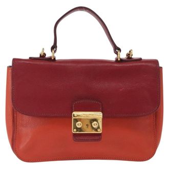 Miu Miu Madras Top Handle Bag Leather Red Leather Handbag (Pre-Owned)