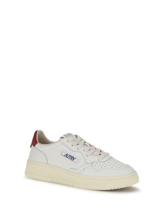 Autry Womens Medalist Low Leather Sneakers Wht-Deepclaret Wht/deepclaret